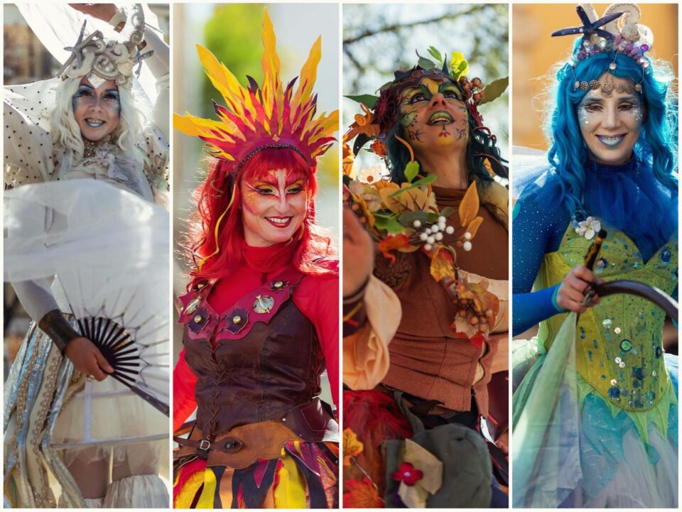 Deambulation echassier carnaval 4 elements nature feu eau vent Cirque Indigo Deambulation echassier carnaval 4 elements nature feu eau vent Cirque Indigo